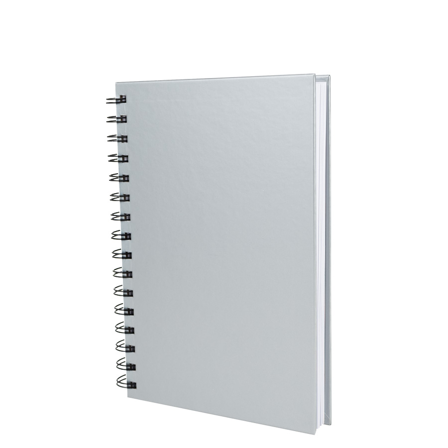 Cuaderno matemáticas tapa dura plateada.