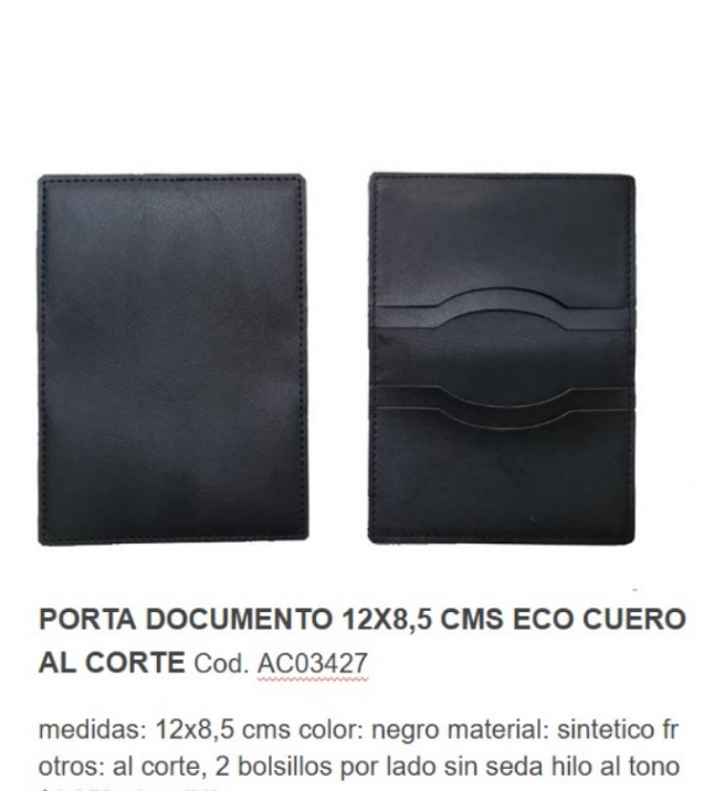 PORTA DOCUMENTO 12 X 8,5 CMS ECO CUERO AL CORTE 